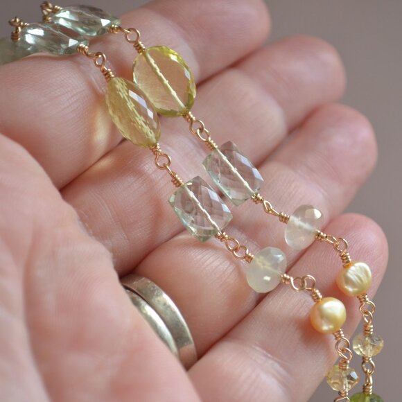 Double Strand Gemstone Bracelet in Lemon Lime - Hand Made in Canada - Picture 7 of 9